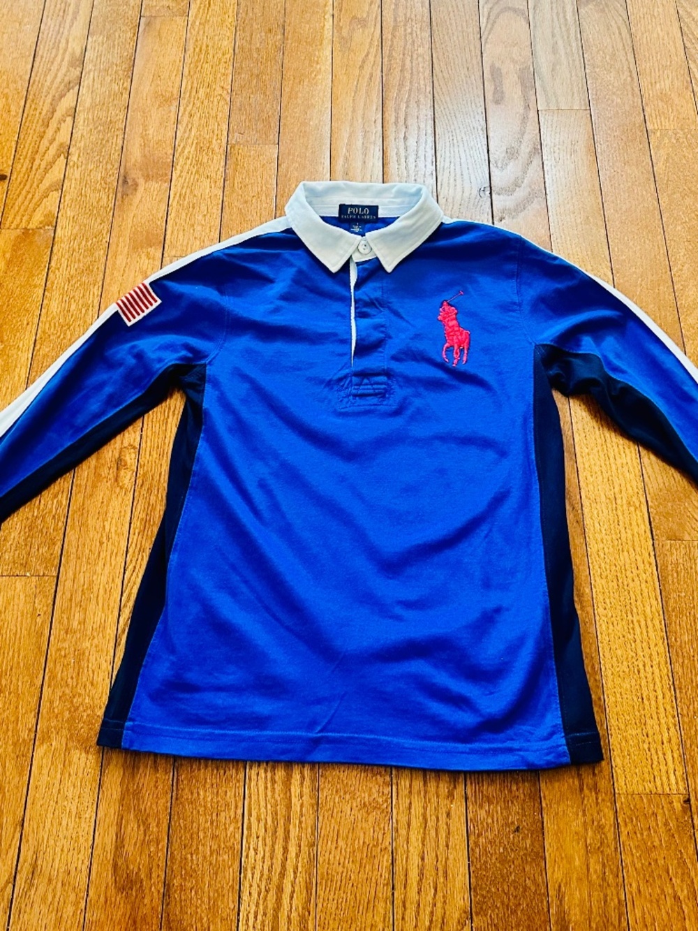 Polo Ralph Lauren Boys Long Sleeve Rugby Shirt – Blue with Red Big Pony Size 7
